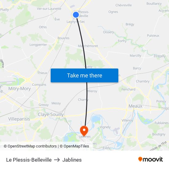 Le Plessis-Belleville to Jablines map