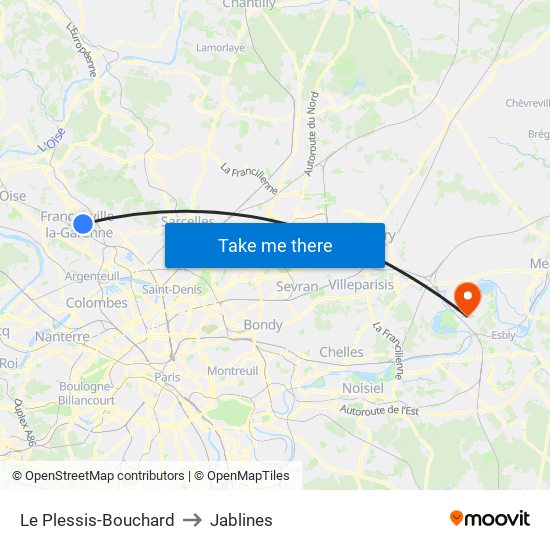 Le Plessis-Bouchard to Jablines map