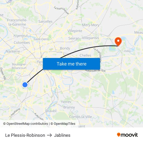 Le Plessis-Robinson to Jablines map