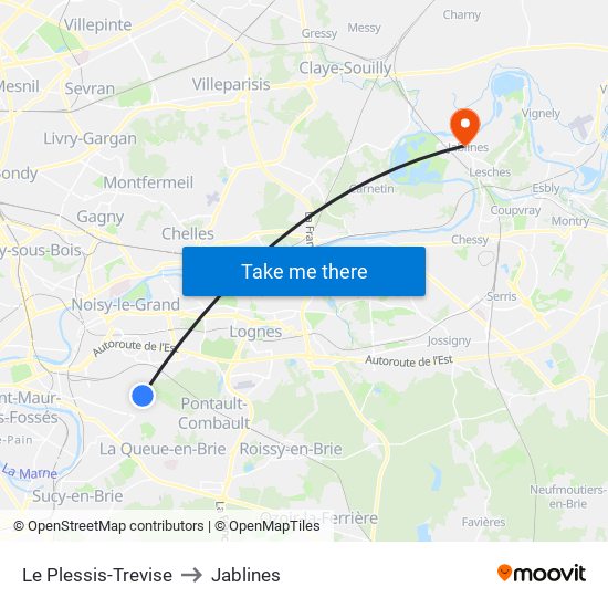 Le Plessis-Trevise to Jablines map