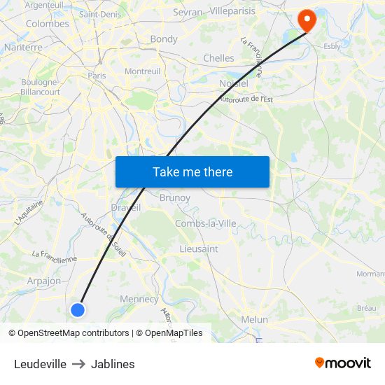 Leudeville to Jablines map