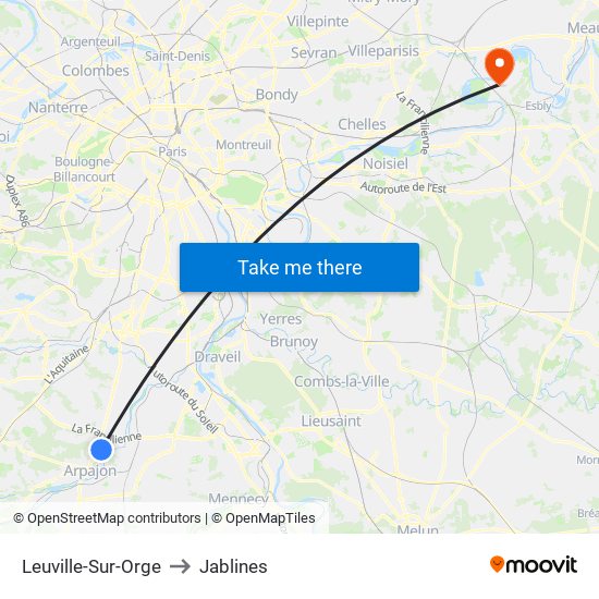 Leuville-Sur-Orge to Jablines map