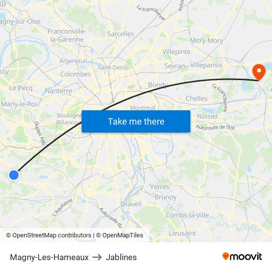 Magny-Les-Hameaux to Jablines map
