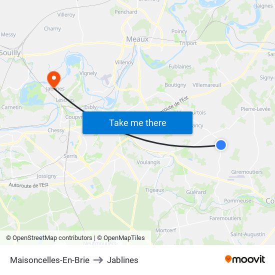 Maisoncelles-En-Brie to Jablines map