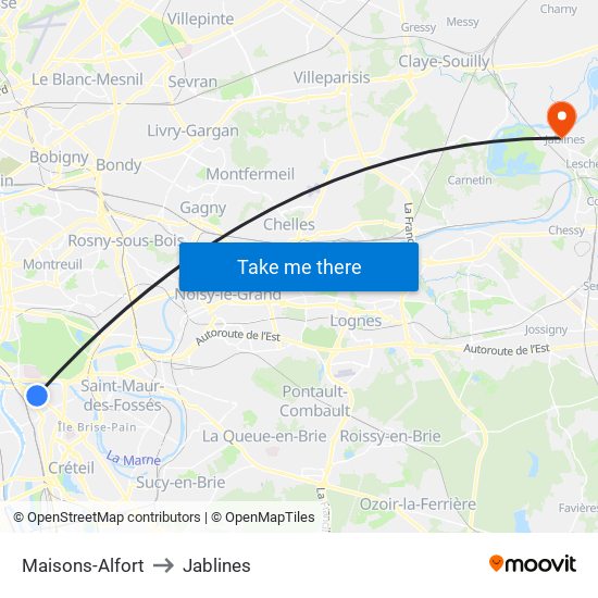 Maisons-Alfort to Jablines map