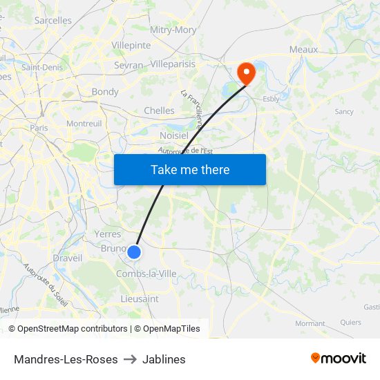 Mandres-Les-Roses to Jablines map