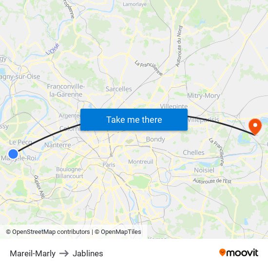 Mareil-Marly to Jablines map