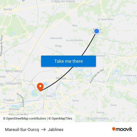 Mareuil-Sur-Ourcq to Jablines map