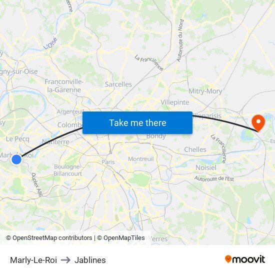 Marly-Le-Roi to Jablines map