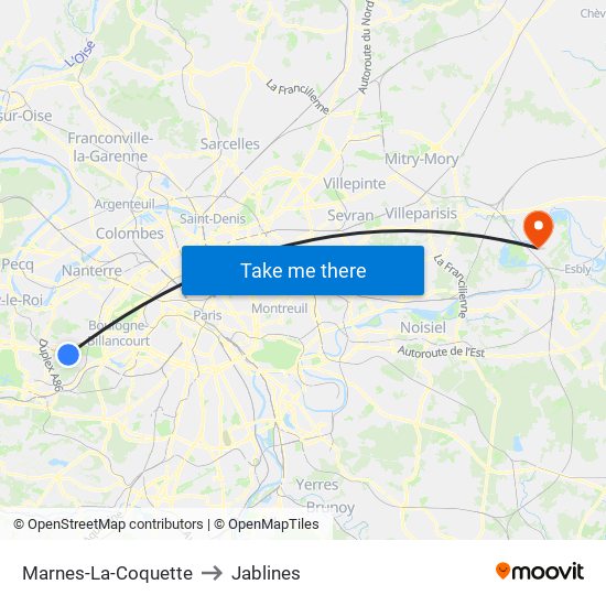 Marnes-La-Coquette to Jablines map