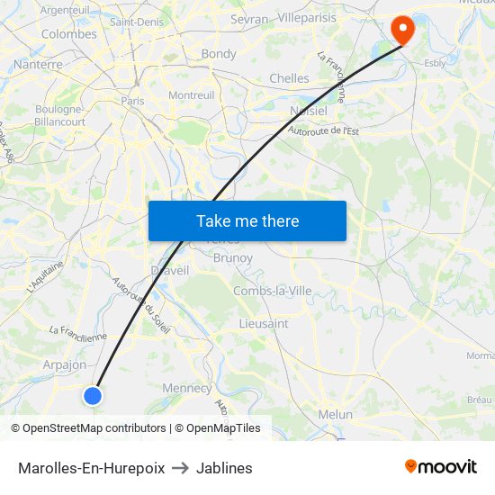 Marolles-En-Hurepoix to Jablines map
