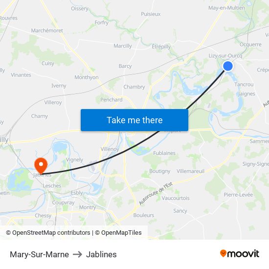 Mary-Sur-Marne to Jablines map