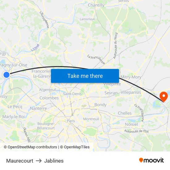Maurecourt to Jablines map