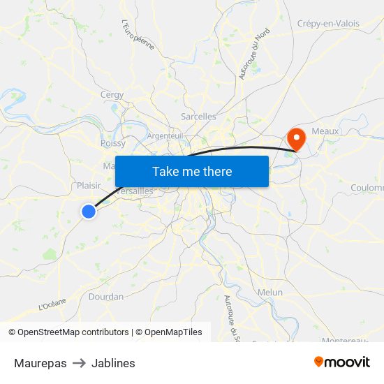 Maurepas to Jablines map