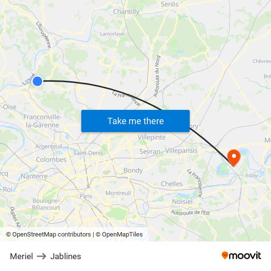 Meriel to Jablines map