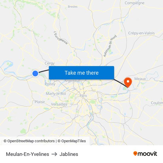 Meulan-En-Yvelines to Jablines map