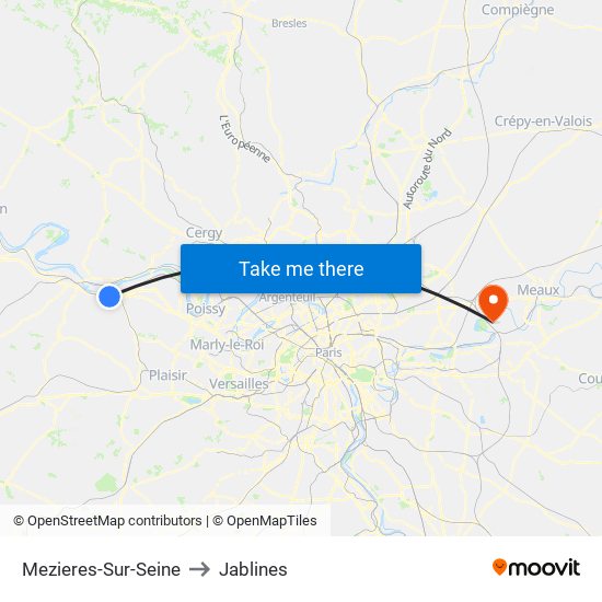Mezieres-Sur-Seine to Jablines map