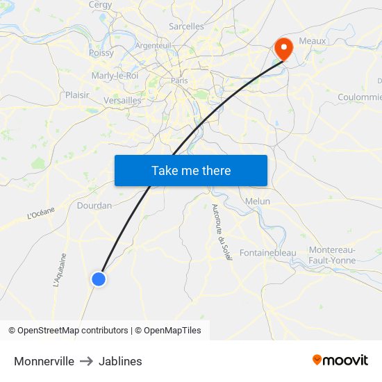 Monnerville to Jablines map