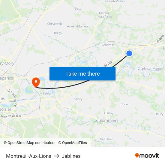 Montreuil-Aux-Lions to Jablines map