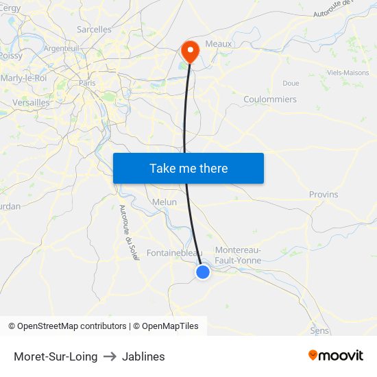 Moret-Sur-Loing to Jablines map