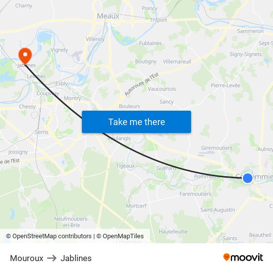 Mouroux to Jablines map