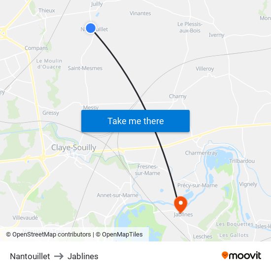 Nantouillet to Jablines map