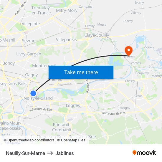 Neuilly-Sur-Marne to Jablines map