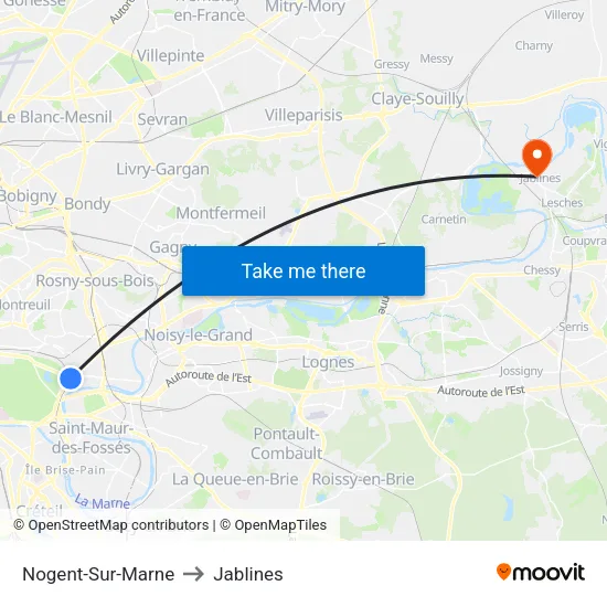 Nogent-Sur-Marne to Jablines map
