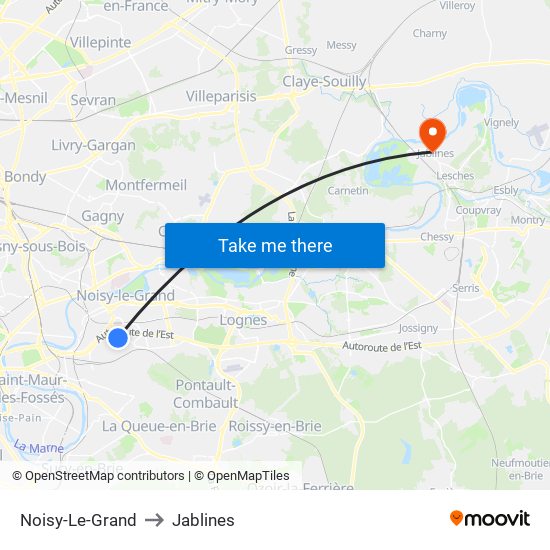 Noisy-Le-Grand to Jablines map