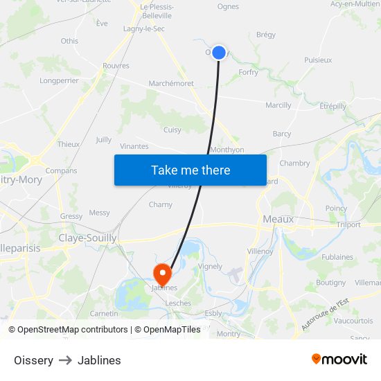 Oissery to Jablines map