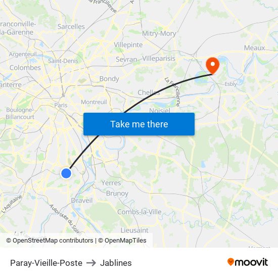 Paray-Vieille-Poste to Jablines map