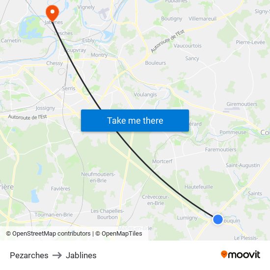 Pezarches to Jablines map