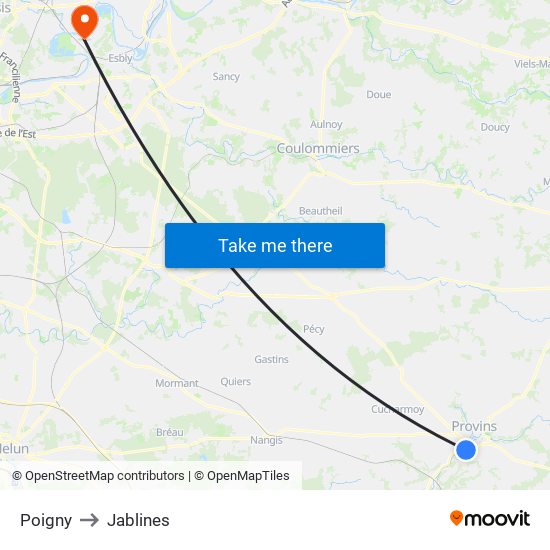 Poigny to Jablines map