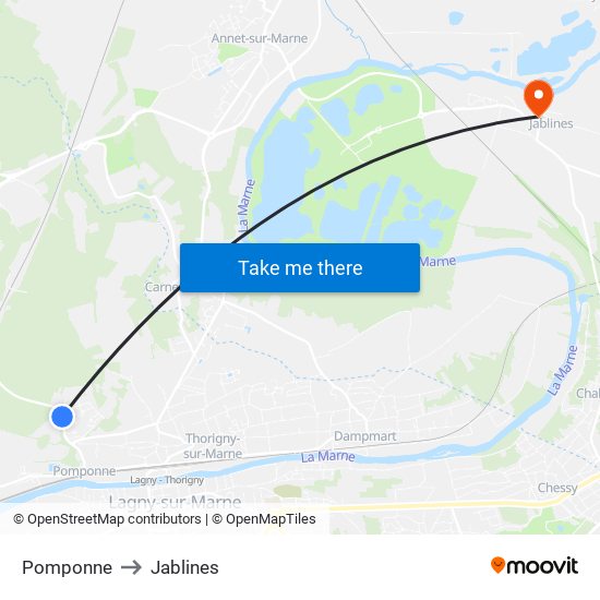 Pomponne to Jablines map