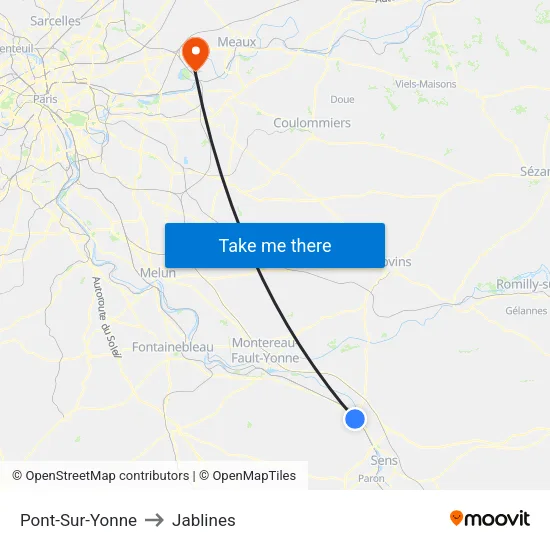 Pont-Sur-Yonne to Jablines map