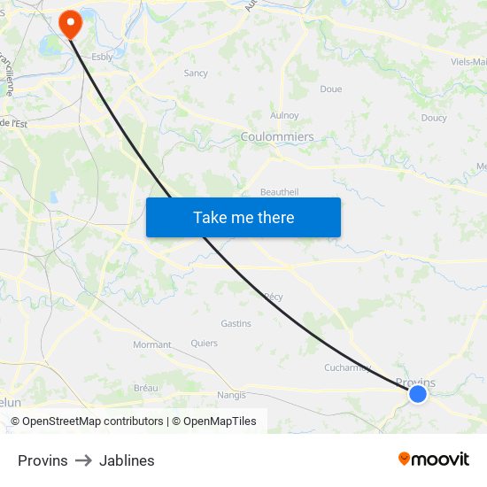 Provins to Jablines map