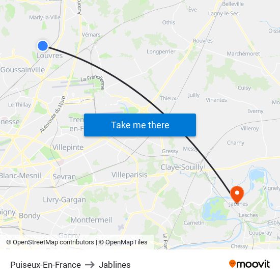 Puiseux-En-France to Jablines map