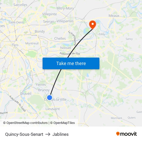 Quincy-Sous-Senart to Jablines map