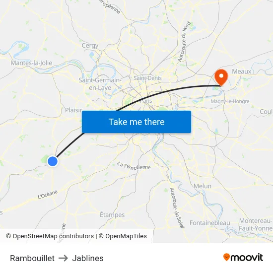 Rambouillet to Jablines map