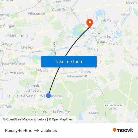 Roissy-En-Brie to Jablines map