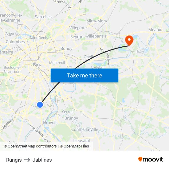 Rungis to Jablines map