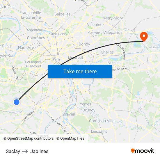 Saclay to Jablines map