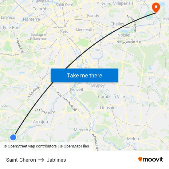 Saint-Cheron to Jablines map