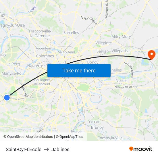 Saint-Cyr-L'Ecole to Jablines map