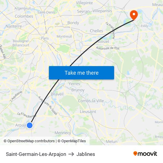 Saint-Germain-Les-Arpajon to Jablines map