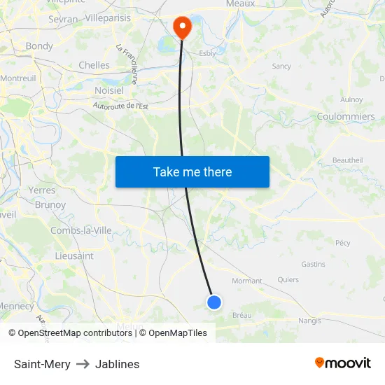 Saint-Mery to Jablines map