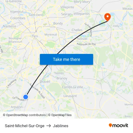 Saint-Michel-Sur-Orge to Jablines map