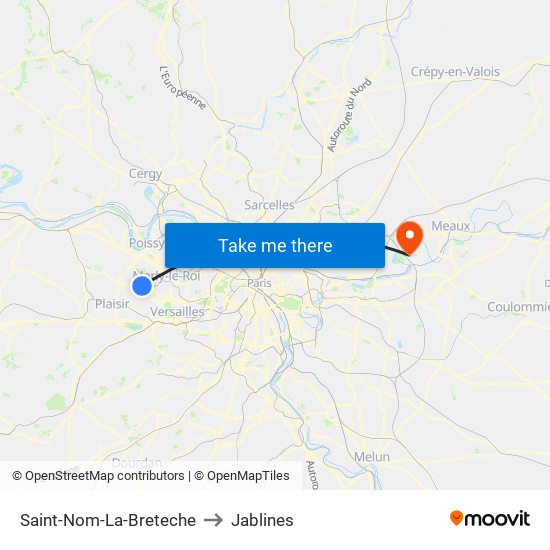 Saint-Nom-La-Breteche to Jablines map