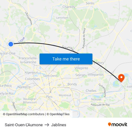 Saint-Ouen-L'Aumone to Jablines map