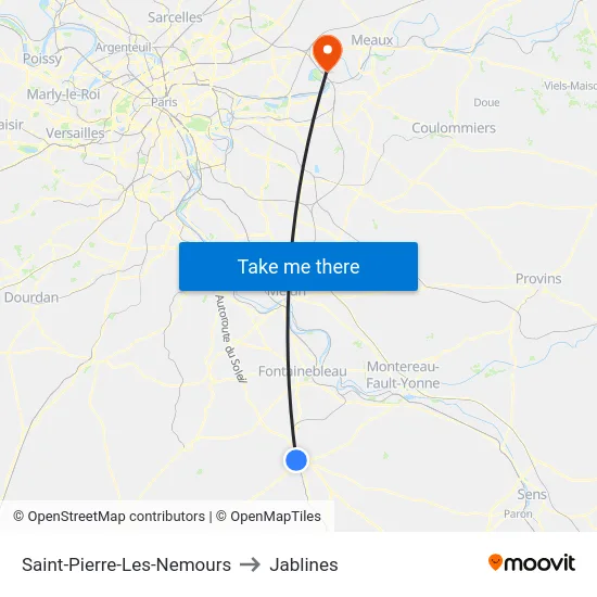Saint-Pierre-Les-Nemours to Jablines map